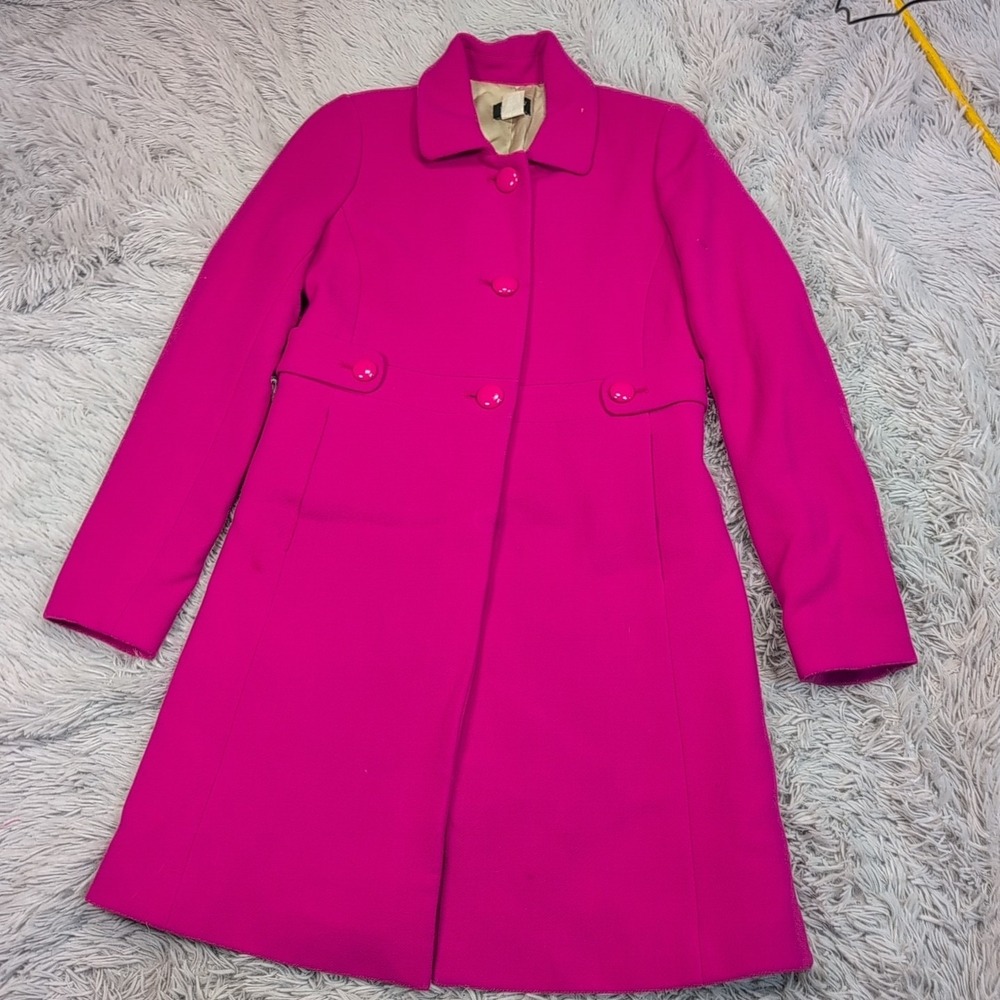 J. Crew Jacket Womens 4 Pink Wool Blend Coat Comort Preppy Button Up Pockets